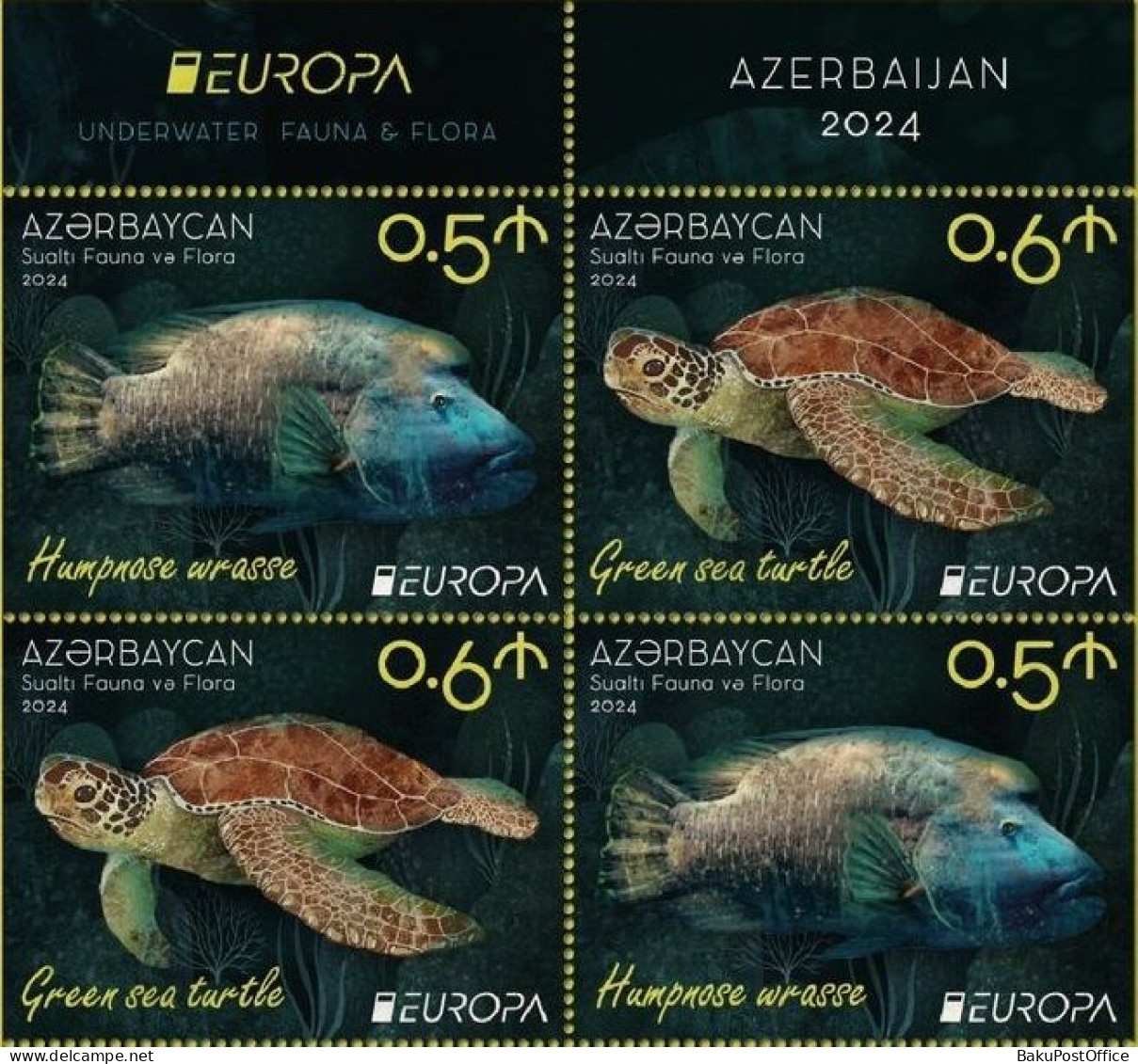 Azerbaijan 2024 CEPT EUROPA EUROPE Underwater Fauna & Flora Half Booklet Without Cover 4 Stamps - Azerbaïdjan