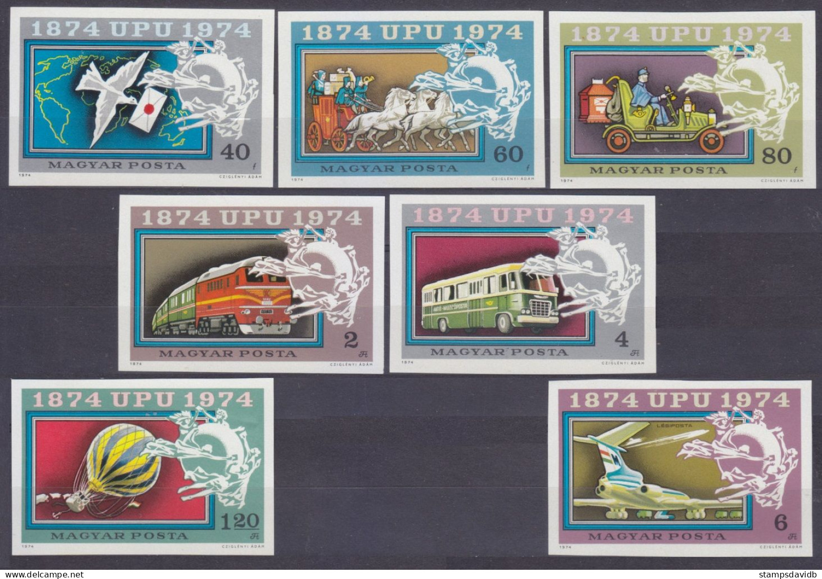 1974 Hungary 2945b-2951b 100 Years UPU - Transport 17,00 € - UPU (Unión Postal Universal)