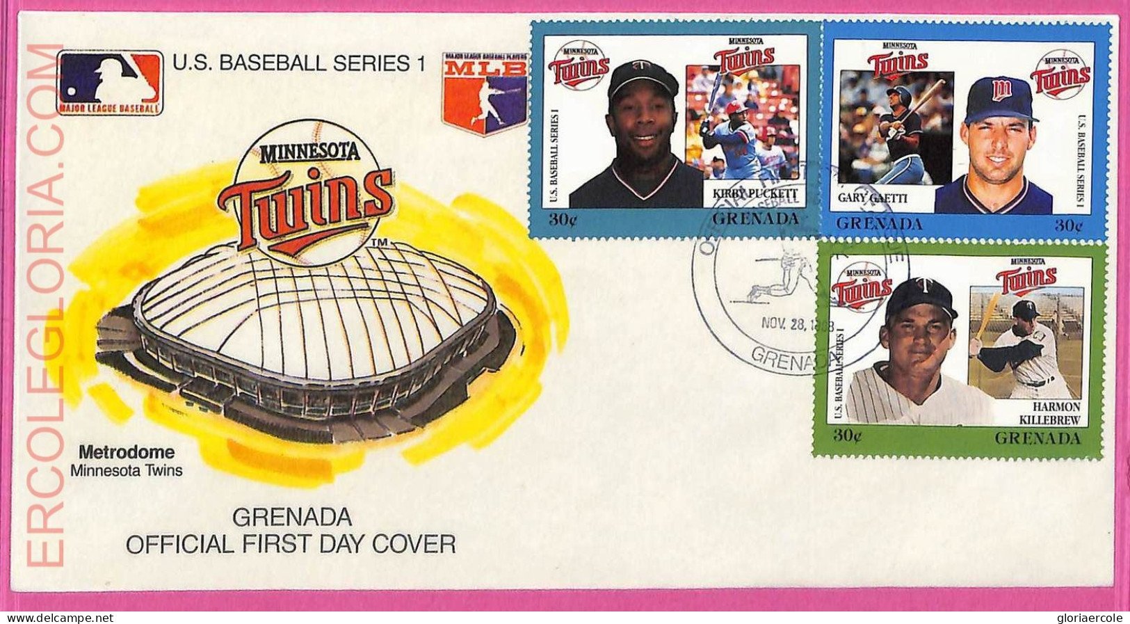 Ag1613 - GRENADA - Postal History - FDC COVER + Stamps On Card - 1988 BASEBALL - Honkbal