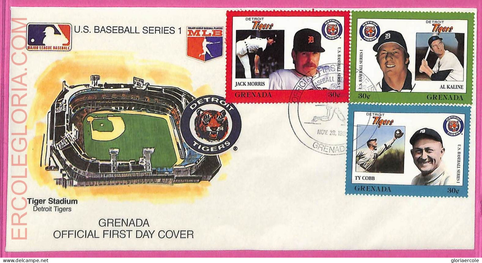 Ag1614 - GRENADA - Postal History - FDC COVER + Stamps On Card - 1988 BASEBALL - Honkbal