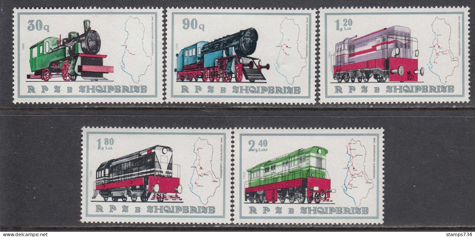 Albania 1989 - Trains, Mi-Nr. 2383/87, MNH** - Albania