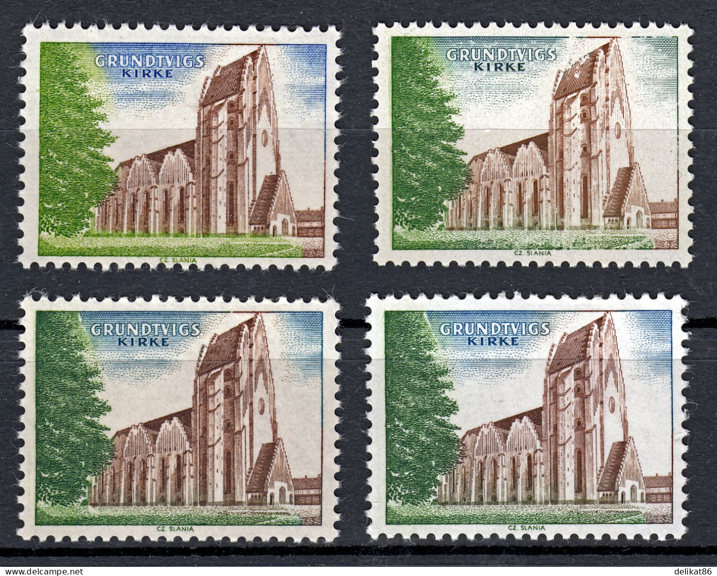 Probedruck Test Stamp Specimen Prøve Grundtvig Kirke Slania 1968   4 Verschiedene Marken - Probe- Und Nachdrucke