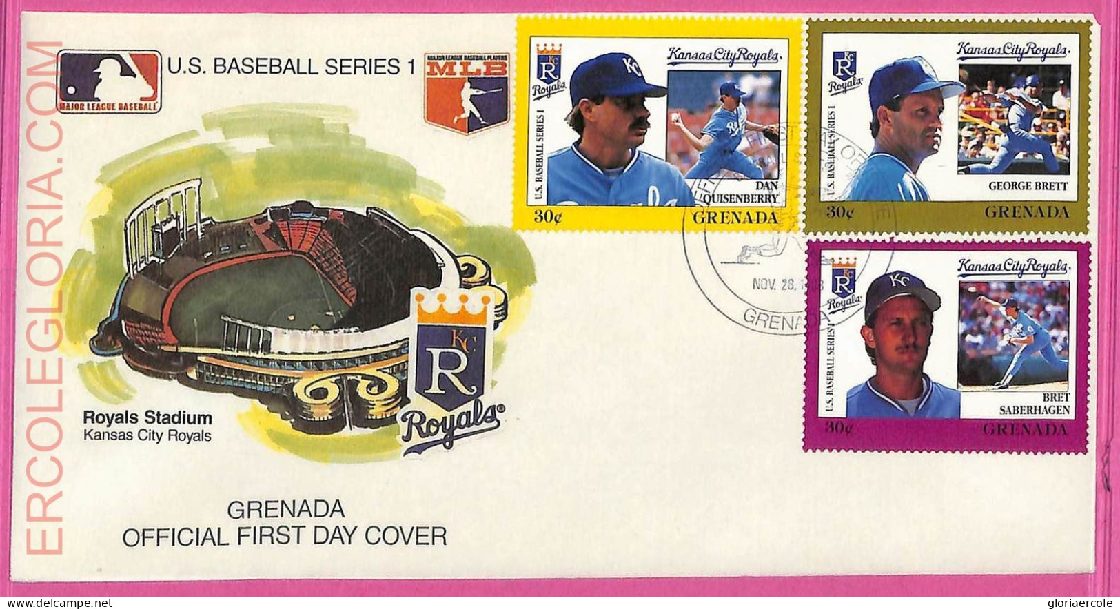 Ag1615 - GRENADA - Postal History - FDC COVER + Stamps On Card - 1988 BASEBALL - Base-Ball