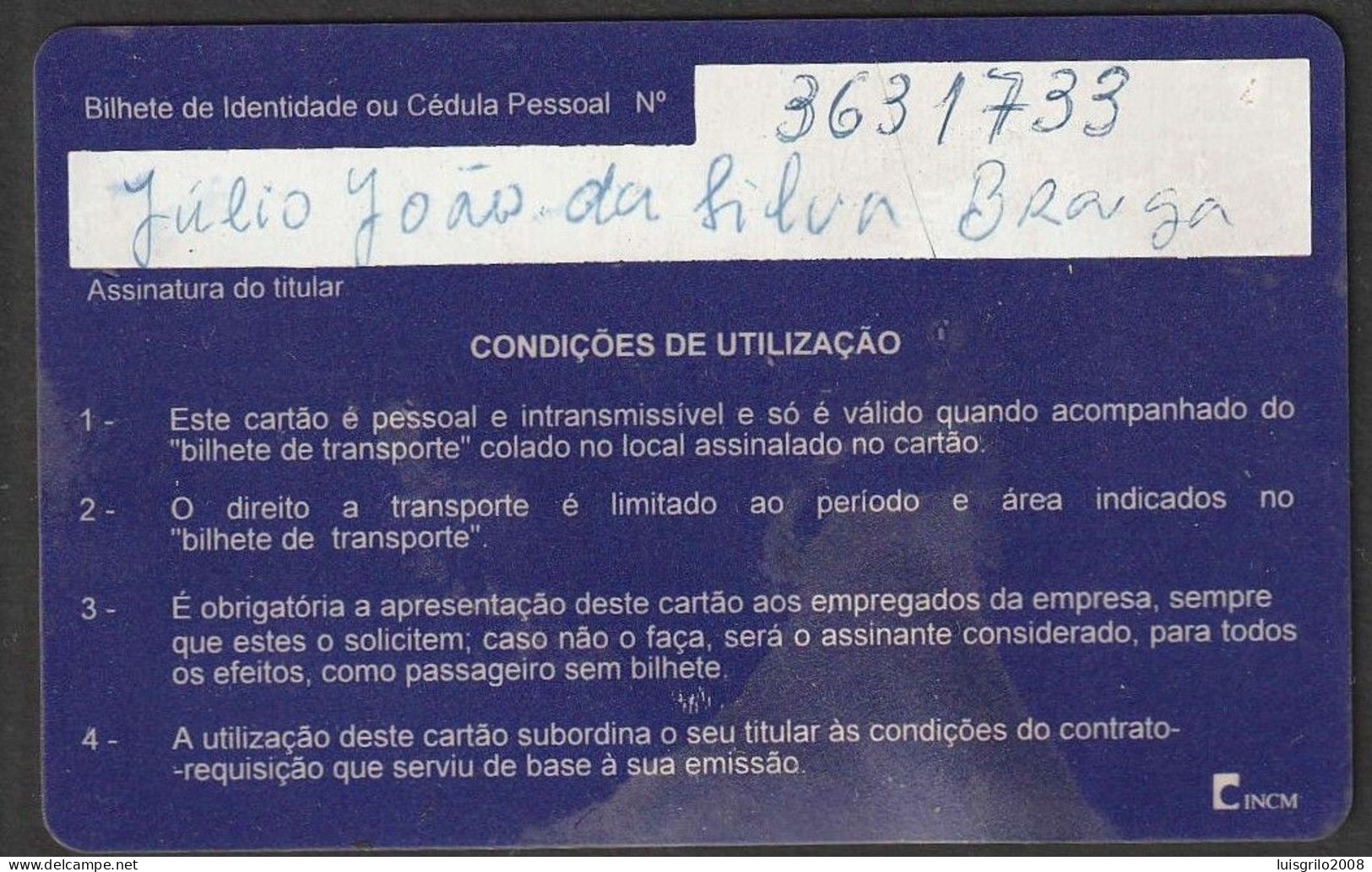 Portugal, PASSE 2001 - Passe Carris, Carris Lisboa -|- Avec Vignette Mensuell - Novembro 2001 - Europe