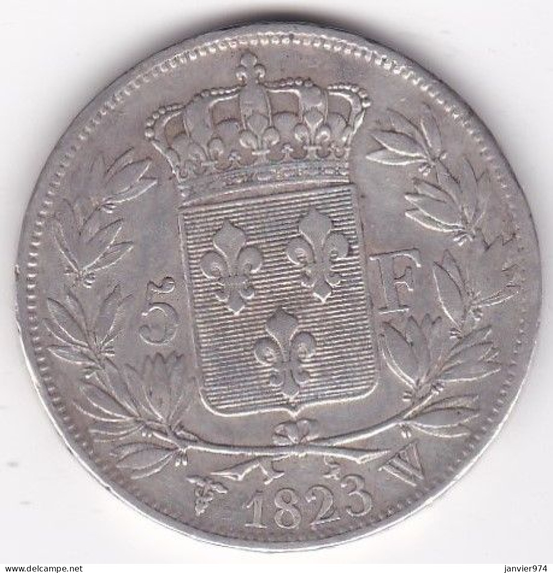 5 Francs 1823 W Lille , Louis XVIII, En Argent, Gad # 614 - 5 Francs