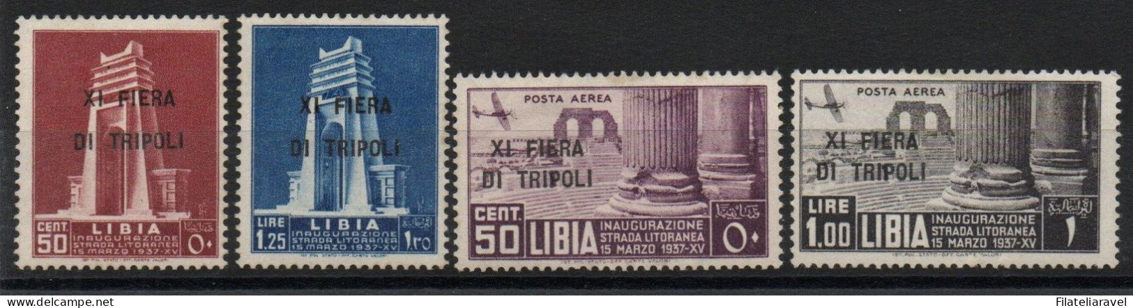 COLONIE ITALIANE- LIBIA  1937 " 11° Fiera Di Tripoli  " Serie Completa+ P.A.  4 Valori Linguellata. Catalogo 142/43+PA - Libië