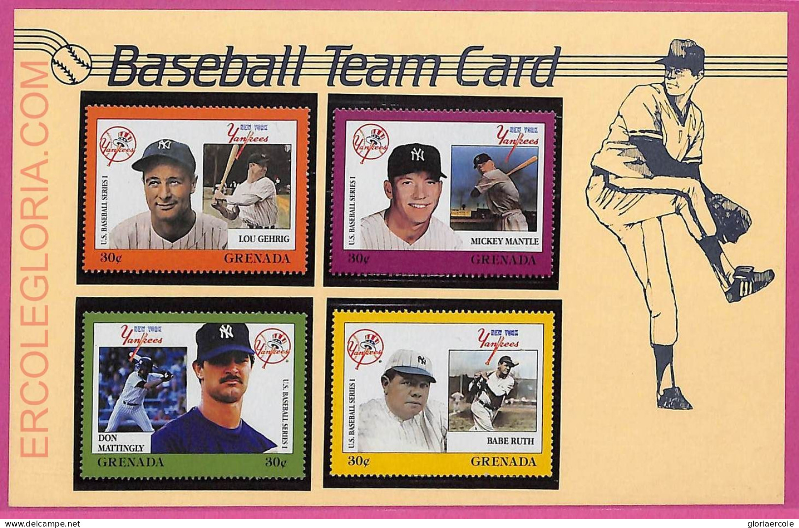 Ag1617 - GRENADA - Postal History - FDC COVER + Stamps On Card - 1988 BASEBALL - Base-Ball