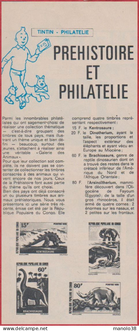 Préhistoire Et Philatélie. Tintin Philatélie. Timbres Du Congo. 1970. - Historical Documents
