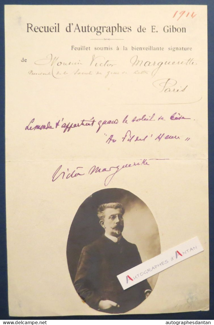● Victor MARGUERITTE écrivain Né à Blida - Pièce Autographe Avec Citation - Décédé Monestier (Allier) - L.A.S - Gibon - Ecrivains