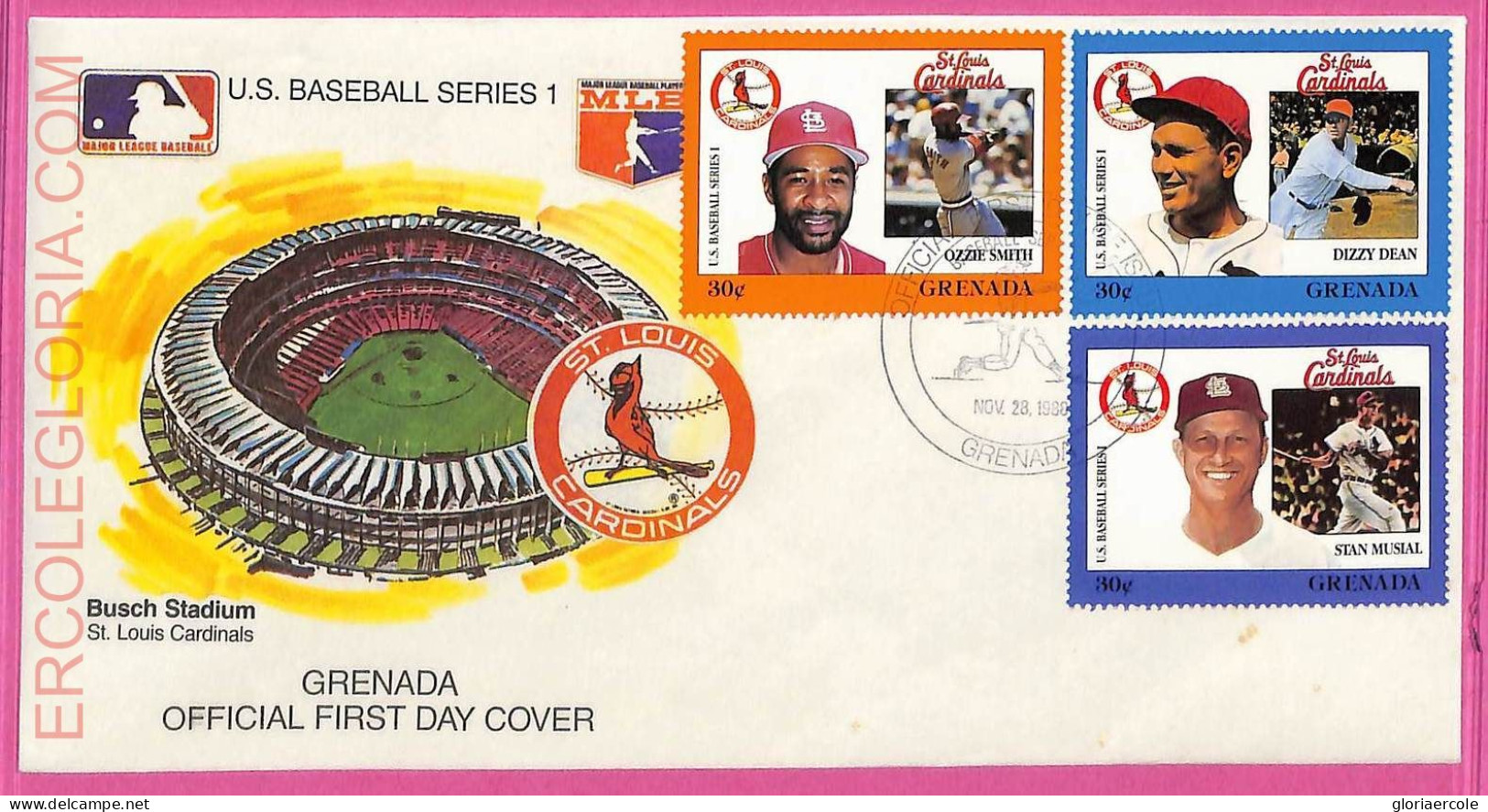 Ag1618 - GRENADA - Postal History - FDC COVER + Stamps On Card - 1988 BASEBALL - Baseball