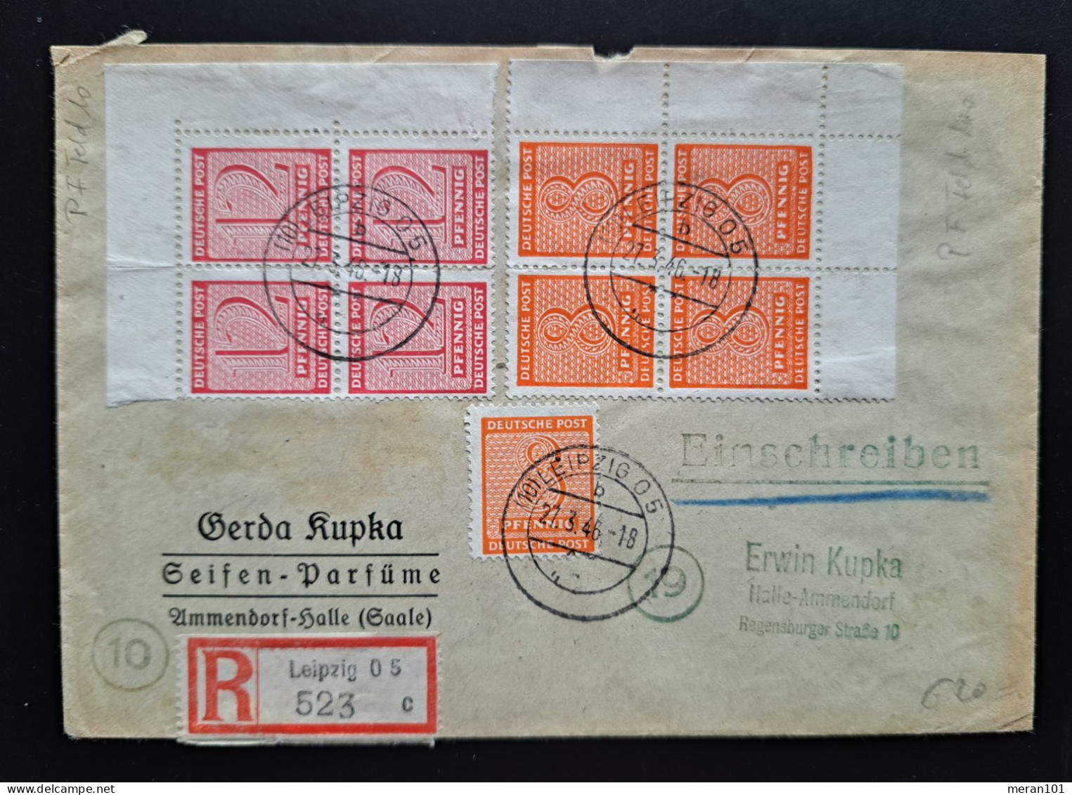 West-Sachsen 1946, Reko-Bedarfsbrief Leipzig Nach Ammersdorf Signiert X - 4er-Blocke - Brieven En Documenten