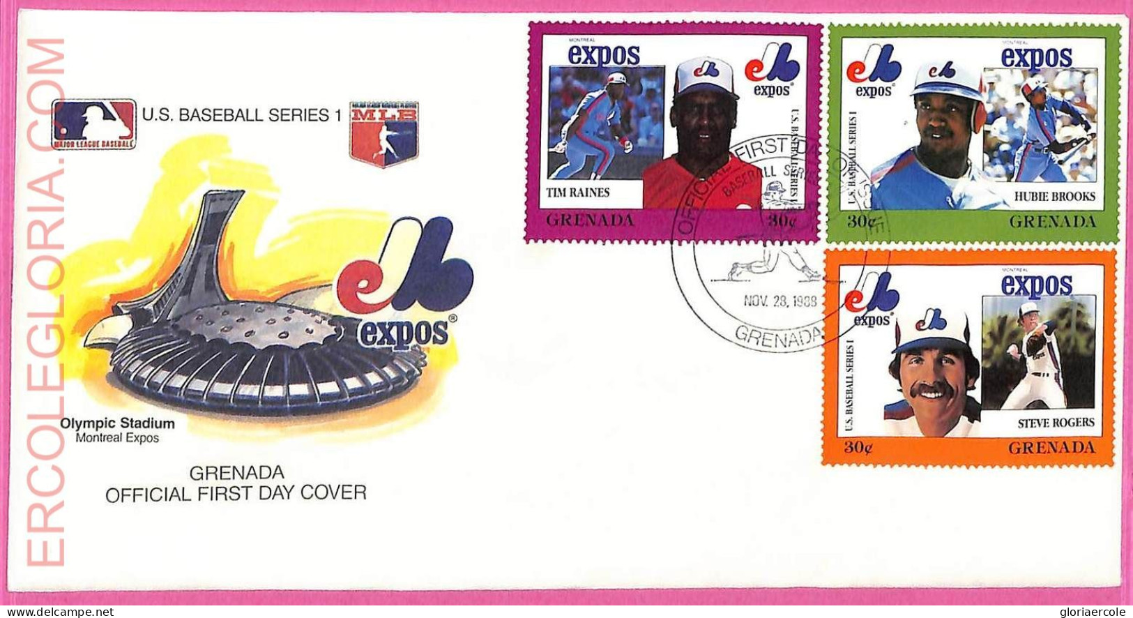 Ag1619 - GRENADA - Postal History - FDC COVER + Stamps On Card - 1988 BASEBALL - Base-Ball