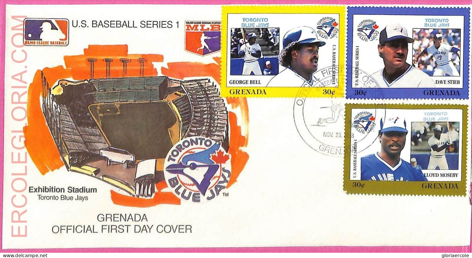 Ag1620 - GRENADA - Postal History - FDC COVER + Stamps On Card - 1988 BASEBALL - Base-Ball