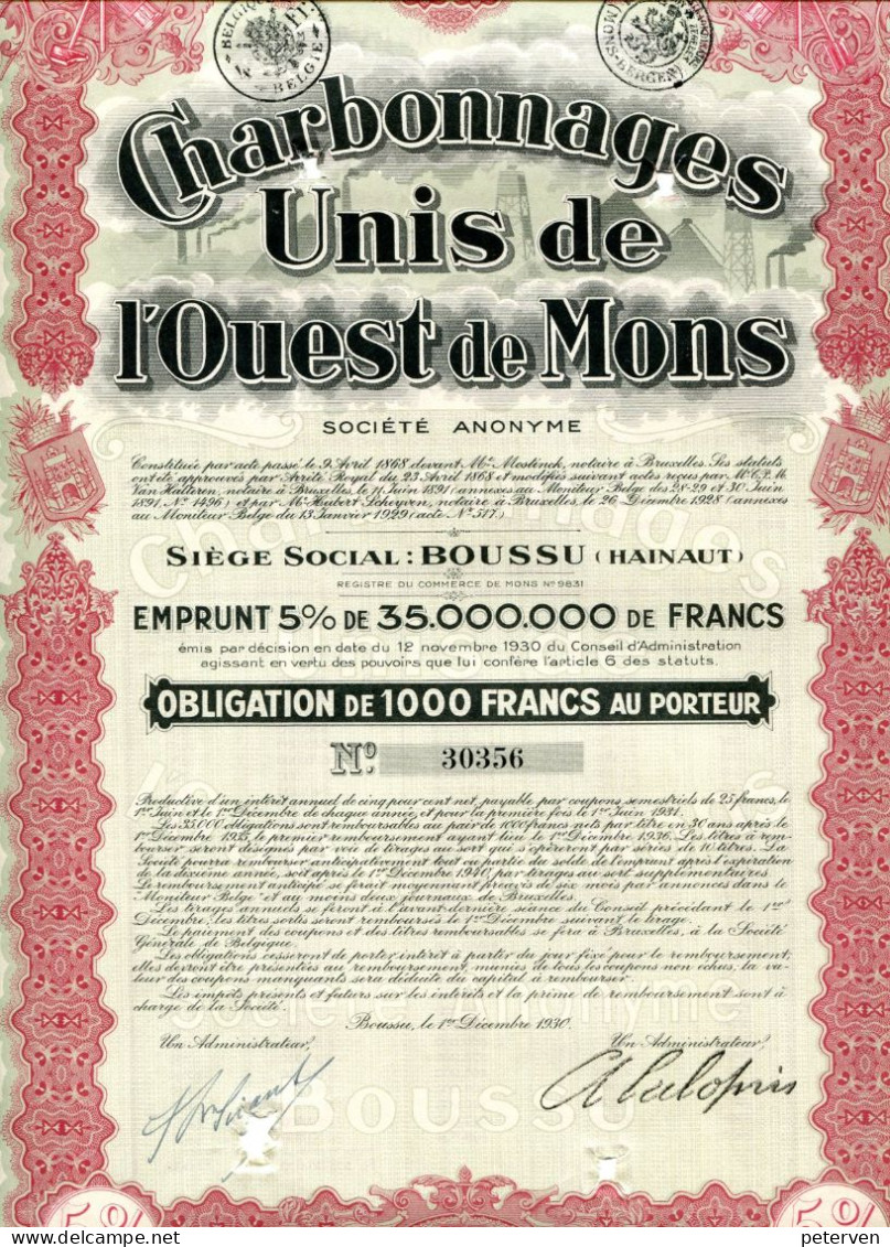 CHARBONNAGES UNIS De L'OUEST De MONS - Mines