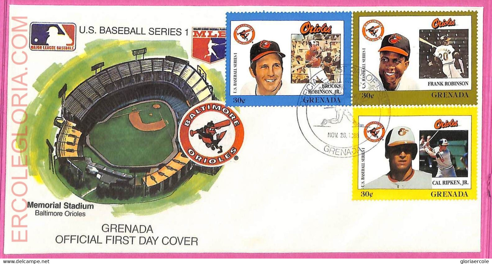 Ag1621 - GRENADA - Postal History - FDC COVER + Stamps On Card - 1988 BASEBALL - Base-Ball