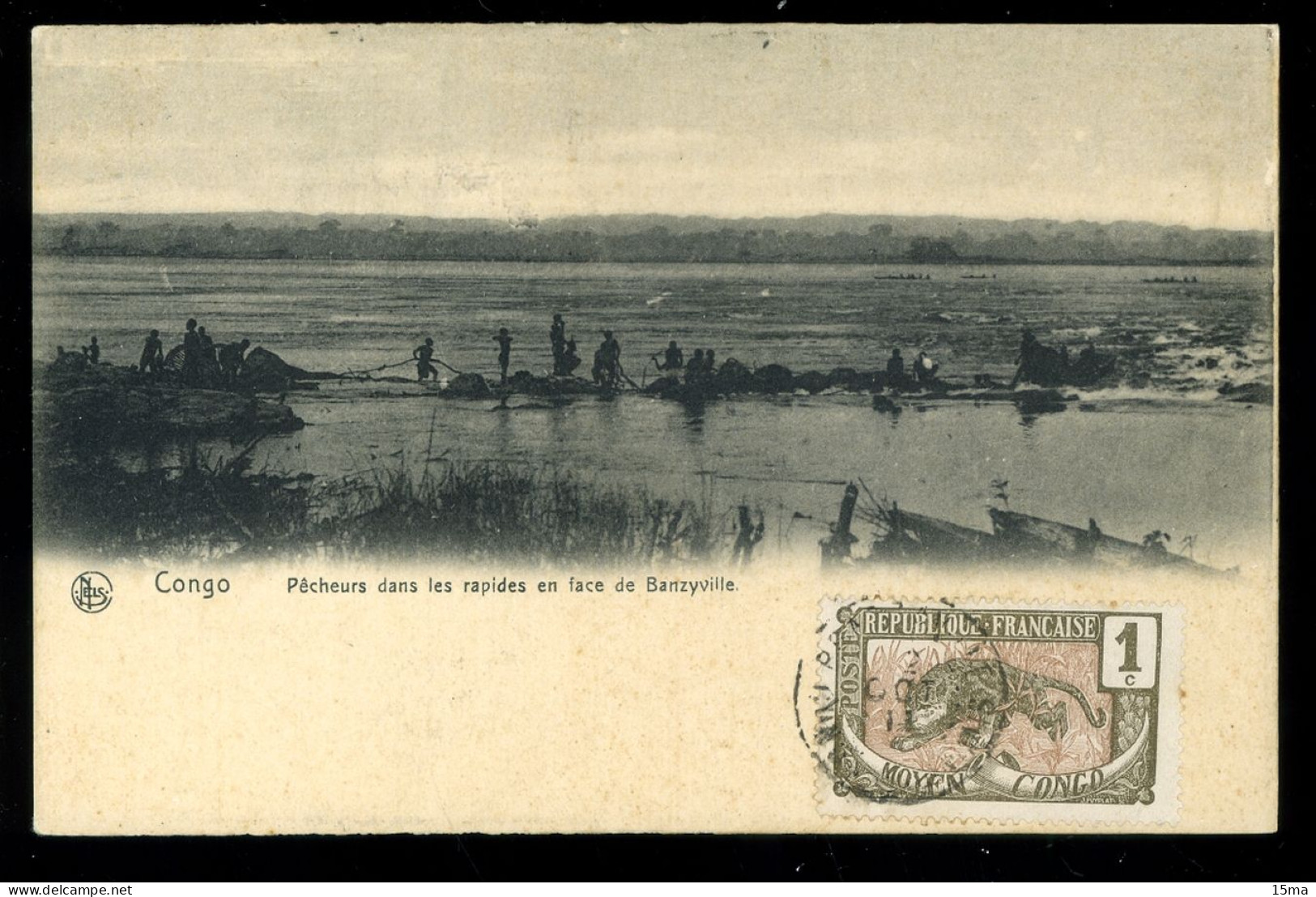 Congo Pêcheurs Dans Les Rapides En Face De Banzyville Nels 1911 - French Congo