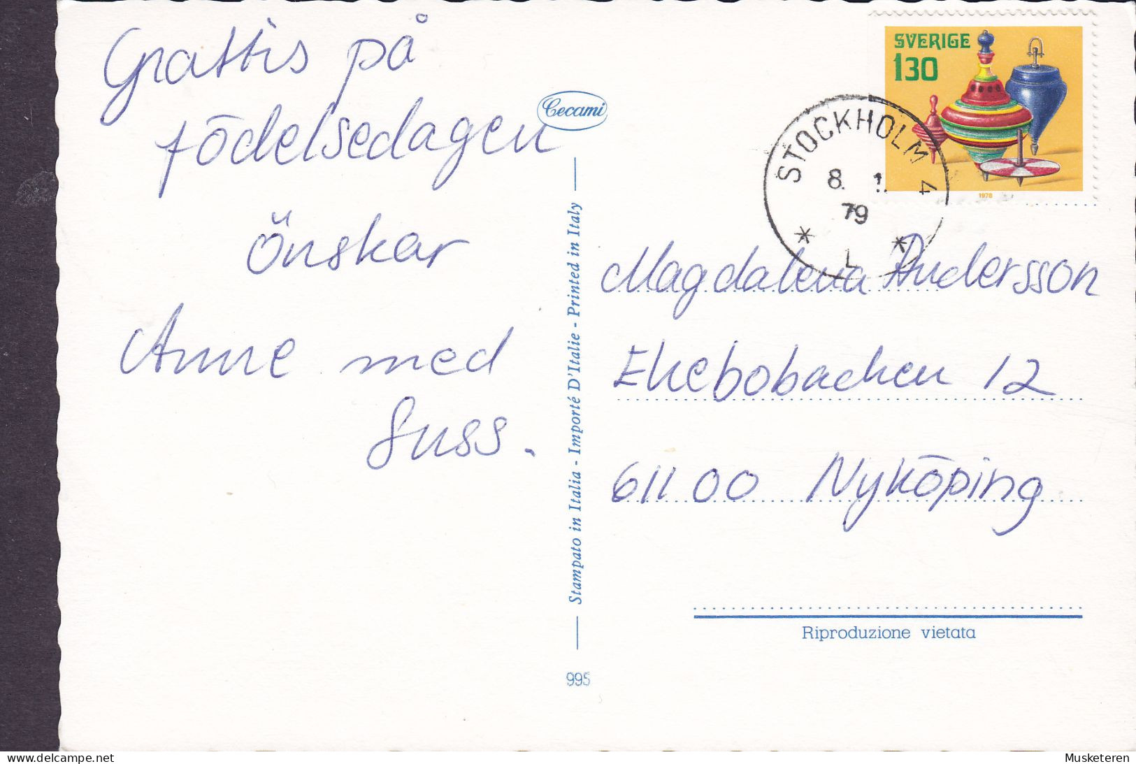 Sweden PPC Horse Pferd Cheval STOCKHOLM 1979 Toy Spinning Tops Stamp (2 Scans) - Pferde