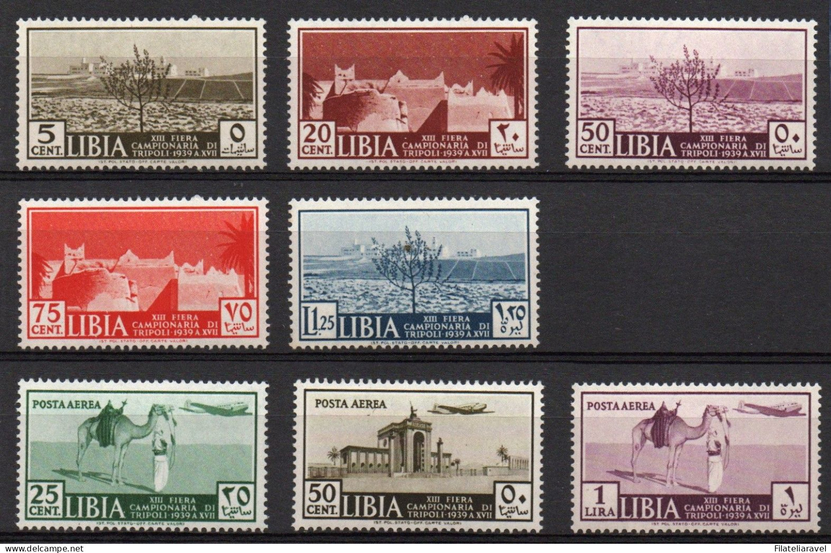 COLONIE ITALIANE- LIBIA  1939 " 13° Fiera Di Tripoli  " 8 Valori Serie Completa, Gomma Integra. Catalogo N. 158/62+pa - Libya