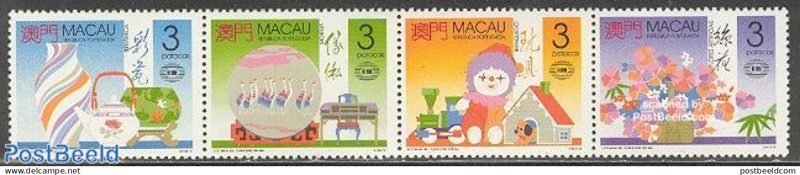 Macao 1990 Industry 4v [:::] Or [+], Mint NH, Nature - Various - Birds - Flowers & Plants - Industry - Toys & Children.. - Unused Stamps