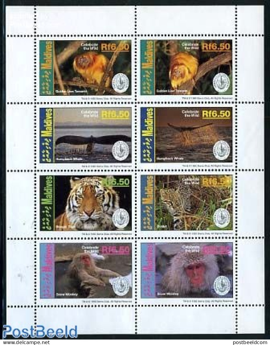 Maldives 1994 Sierra Club 8v M/s, Gold Head Monkey, Mint NH, Nature - Animals (others & Mixed) - Cat Family - Monkeys .. - Maldives (1965-...)
