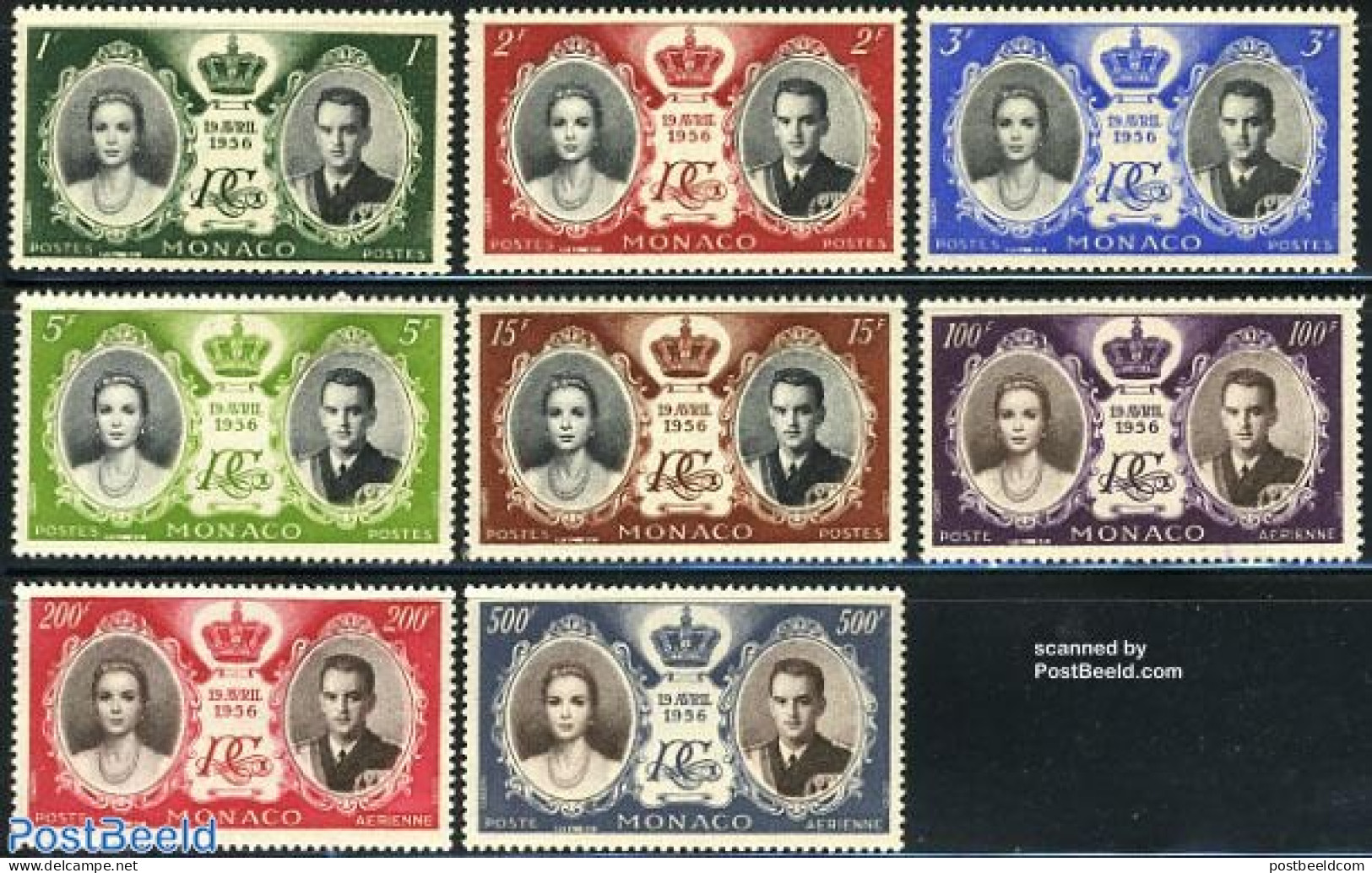 Monaco 1956 Royal Wedding 8v, Mint NH, History - Kings & Queens (Royalty) - Ungebraucht