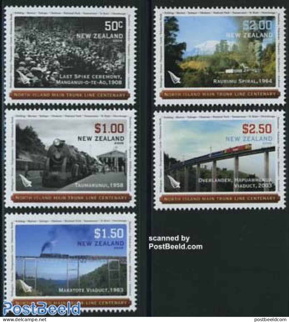 New Zealand 2008 Railways 5v, Mint NH, Transport - Railways - Art - Bridges And Tunnels - Neufs
