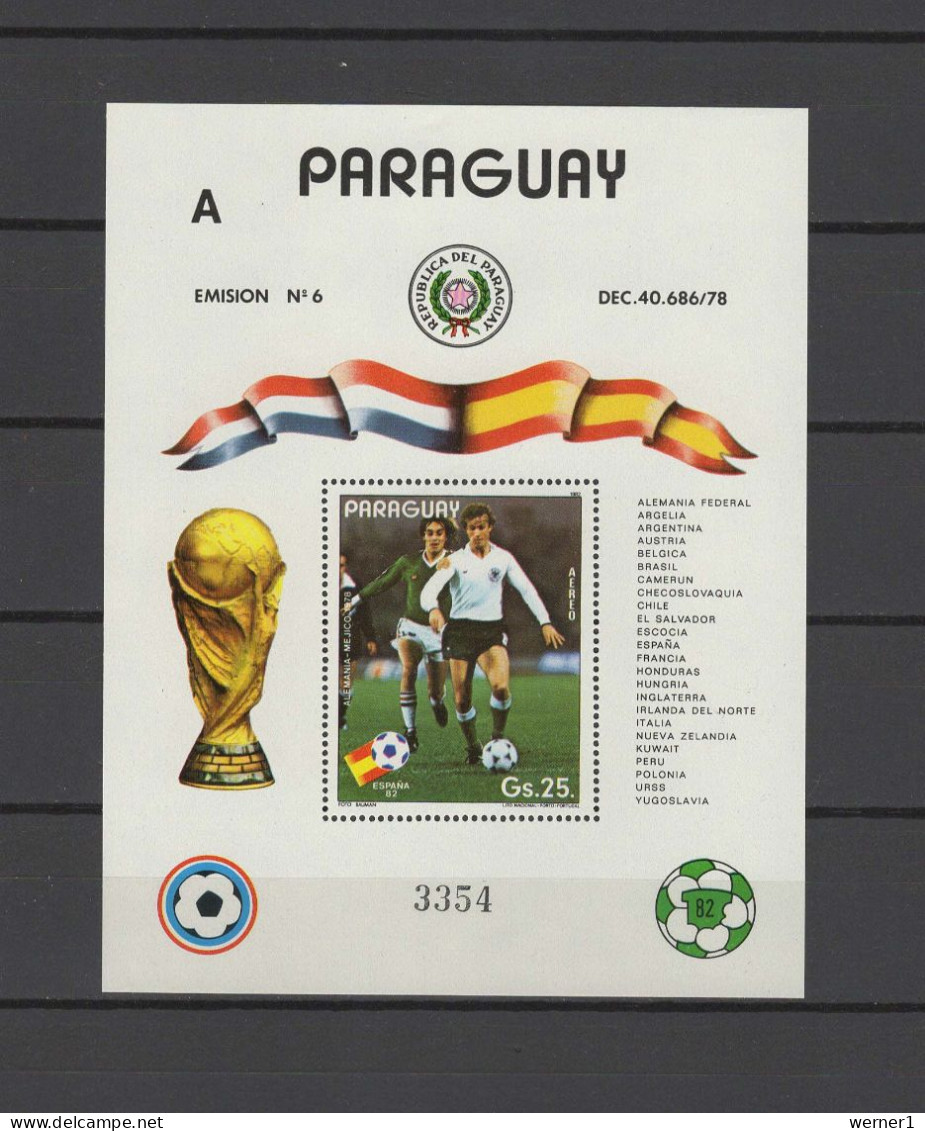 Paraguay 1982 Football Soccer World Cup S/s With "A" Number MNH - 1982 – Espagne