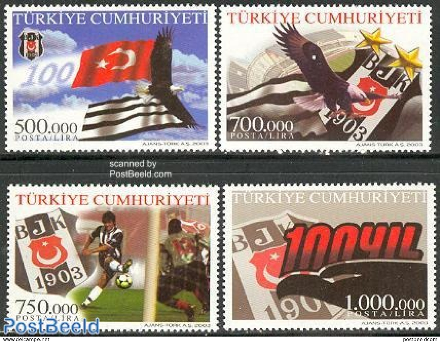 Türkiye 2003 FC Besiktas 4v, Mint NH, Nature - Sport - Birds - Birds Of Prey - Football - Sport (other And Mixed) - Other & Unclassified