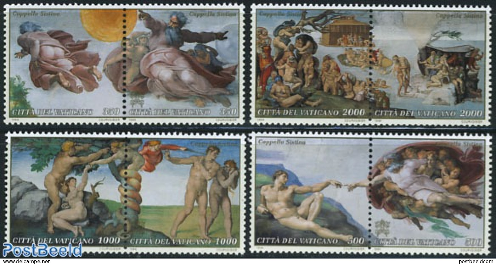 Vatican 1994 Sixtine Chapell 4x2v [:], Mint NH, Religion - Angels - Art - Michelangelo - Paintings - Unused Stamps