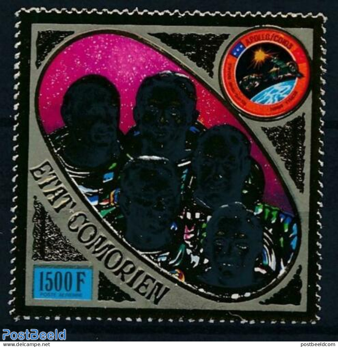 Comoros 1975 Apollo-Soyuz 1v Gold, Mint NH, Transport - Space Exploration - Komoren (1975-...)