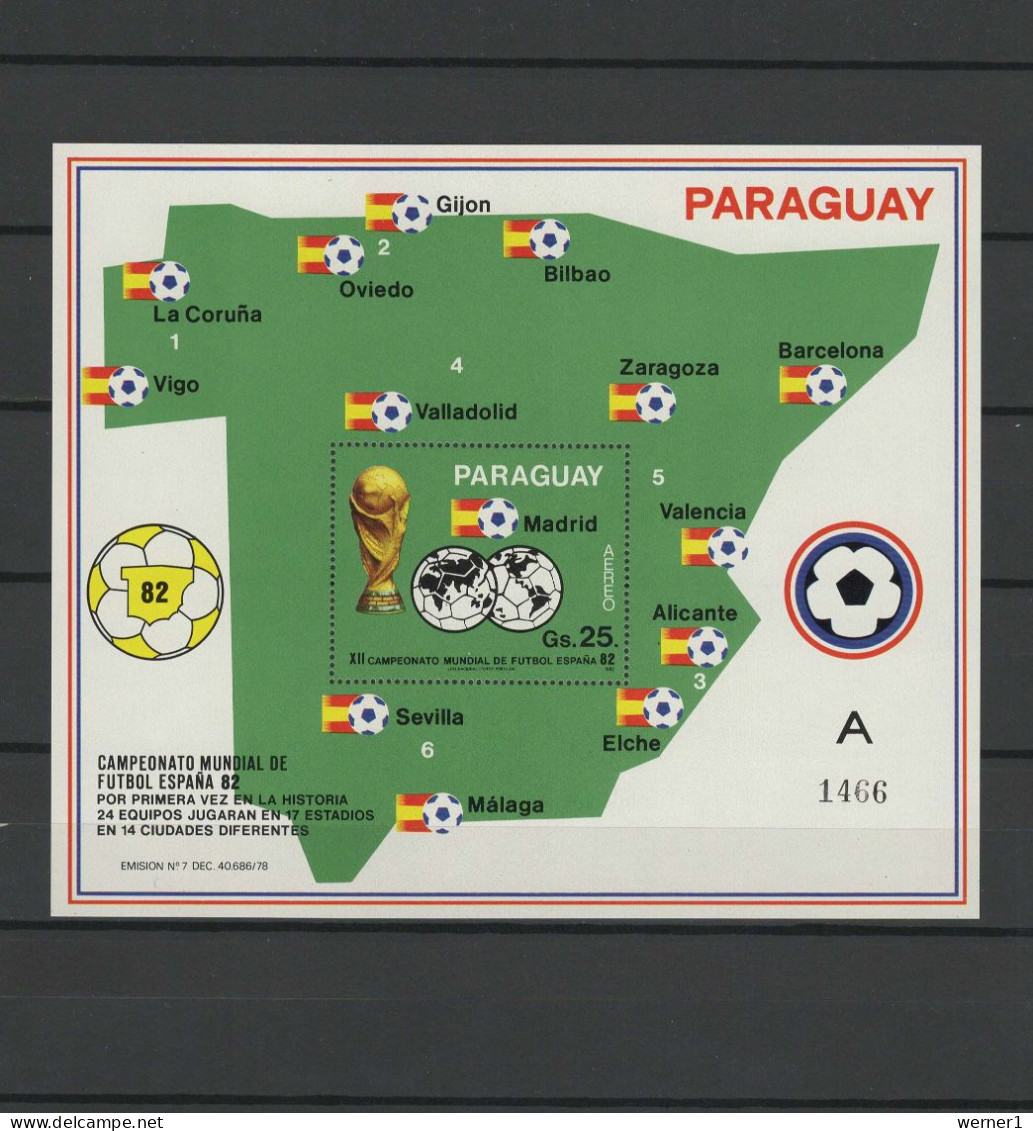 Paraguay 1982 Football Soccer World Cup S/s With "A" Number MNH - 1982 – Espagne