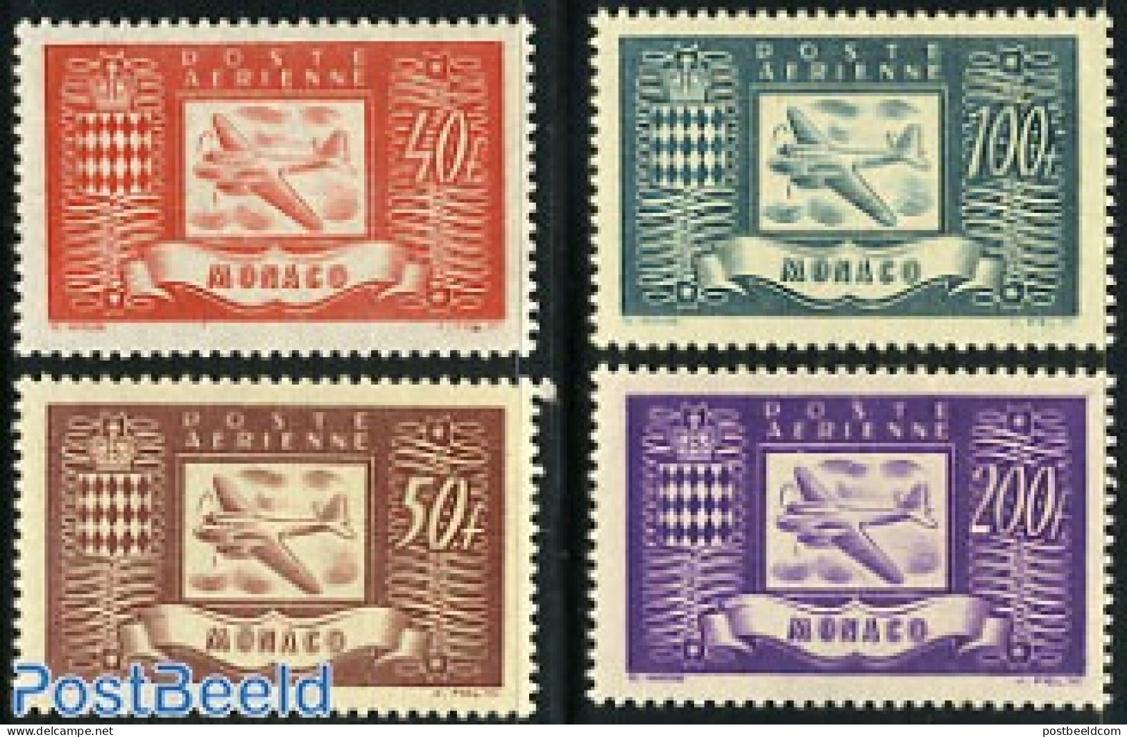 Monaco 1946 Airmail 4v, Mint NH, Transport - Aircraft & Aviation - Unused Stamps