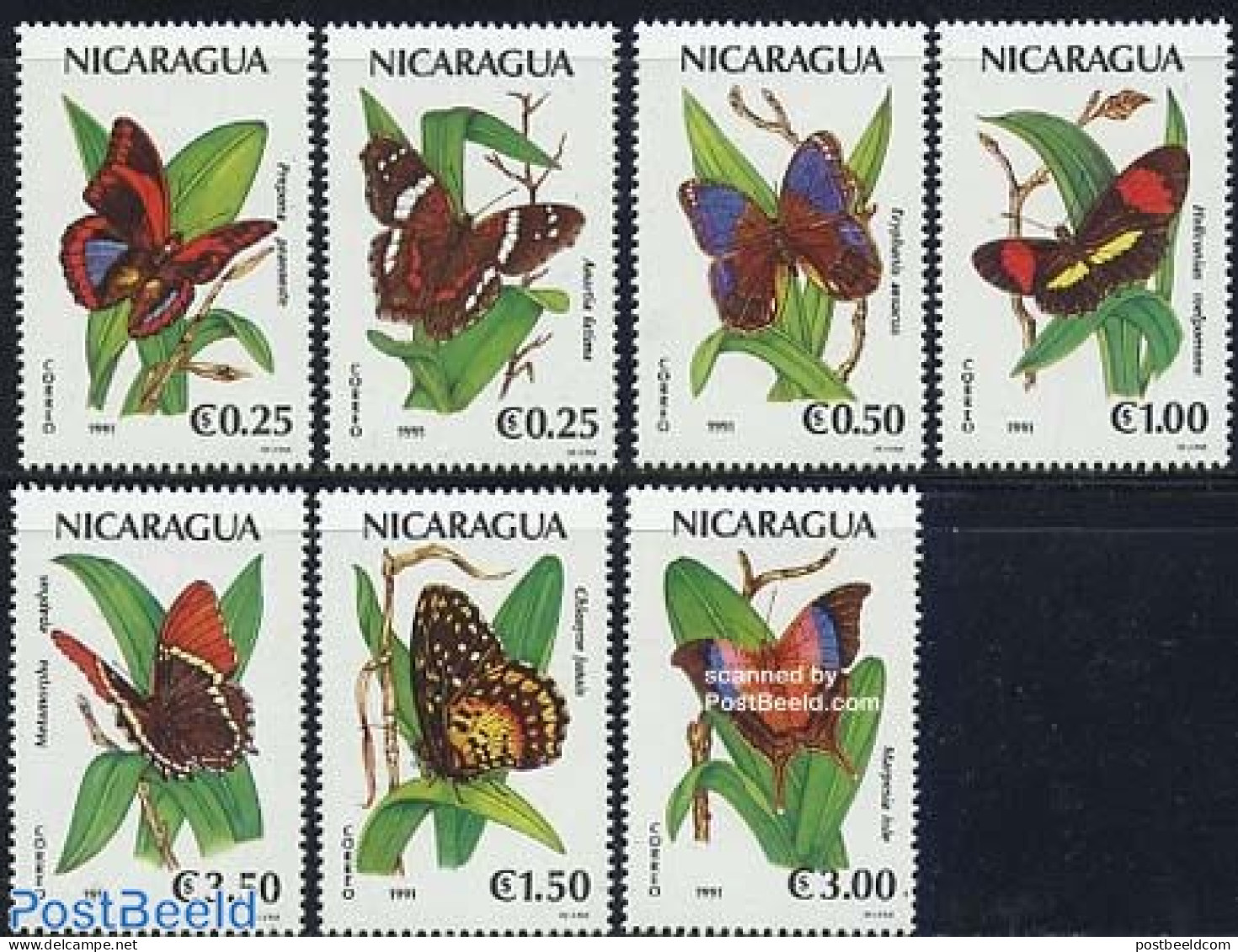 Nicaragua 1991 Butterflies 7v, Mint NH, Nature - Butterflies - Nicaragua
