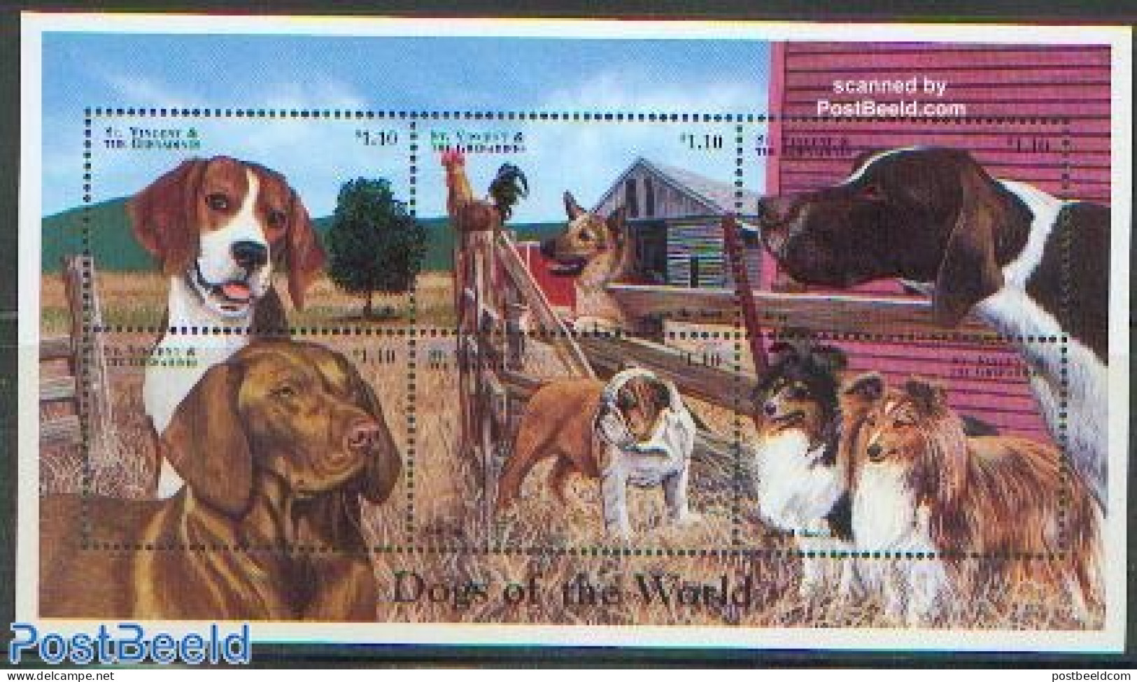 Saint Vincent 1998 Dogs 6v M/s, Mint NH, Nature - Dogs - Poultry - St.Vincent (1979-...)