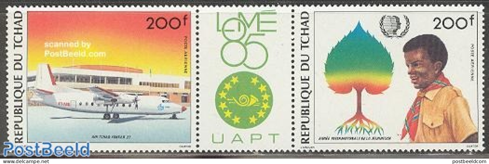 Chad 1985 Philexafrique 2v+tab [:T:], Mint NH, Sport - Transport - Scouting - Aircraft & Aviation - Other & Unclassified