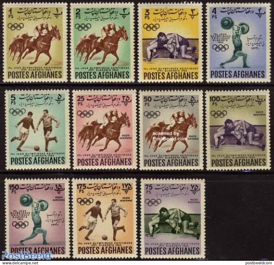 Afghanistan 1962 Asian Games 11v, Mint NH, Nature - Sport - Horses - Football - Olympic Games - Sport (other And Mixed.. - Gewichtheffen