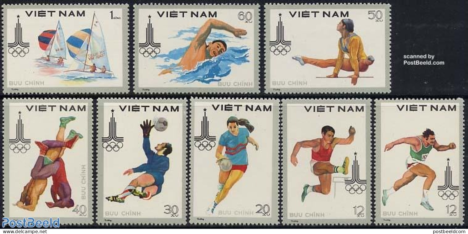 Vietnam 1980 Olympic Games 8v, Mint NH, Sport - Athletics - Olympic Games - Sailing - Swimming - Leichtathletik