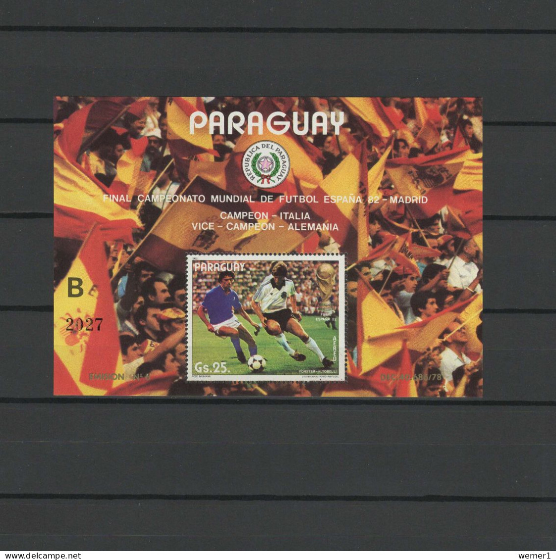 Paraguay 1982 Football Soccer World Cup S/s With "B" Number MNH - 1982 – Espagne