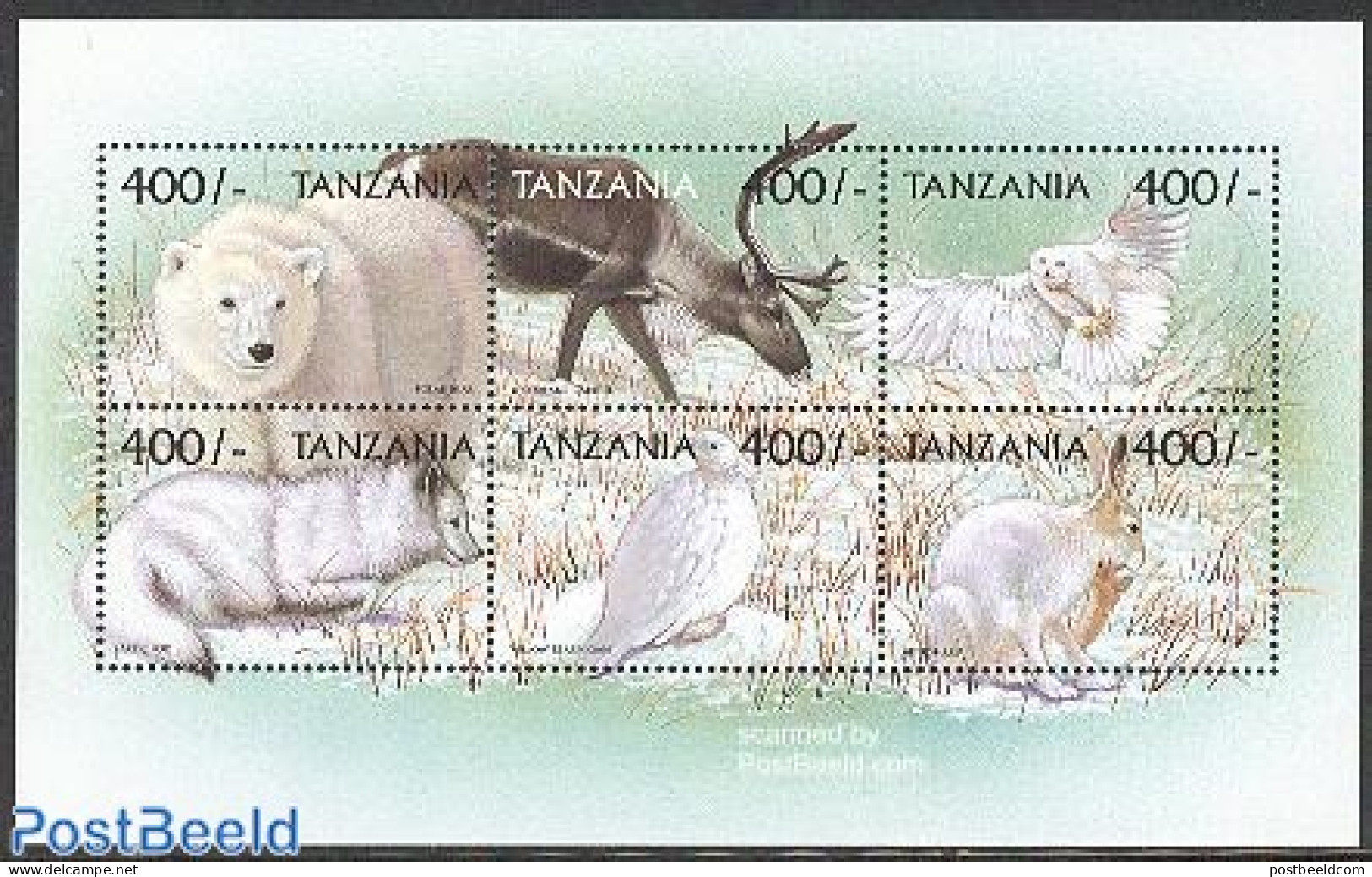 Tanzania 1999 Animals 6v M/s, Polar Bear, Mint NH, Nature - Animals (others & Mixed) - Bears - Birds - Birds Of Prey -.. - Tanzanie (1964-...)
