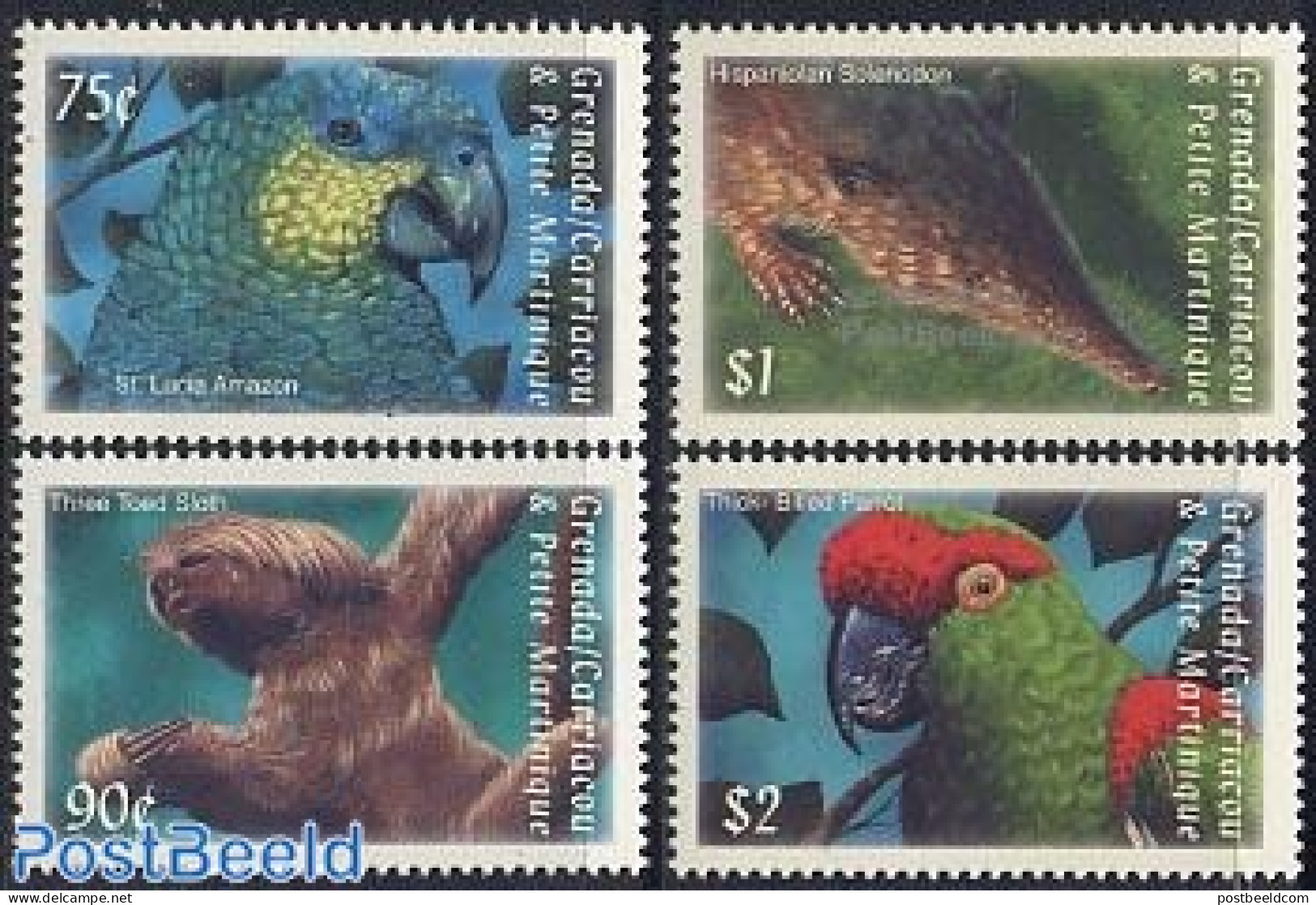 Grenada Grenadines 2000 Stamp Show 4v, Animals, Mint NH, Nature - Birds - Parrots - Grenada (1974-...)