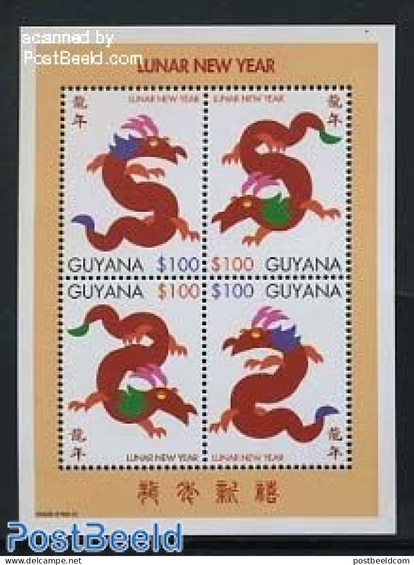 Guyana 2000 Year Of The Dragon 4v M/s, Mint NH, Various - New Year - Nieuwjaar