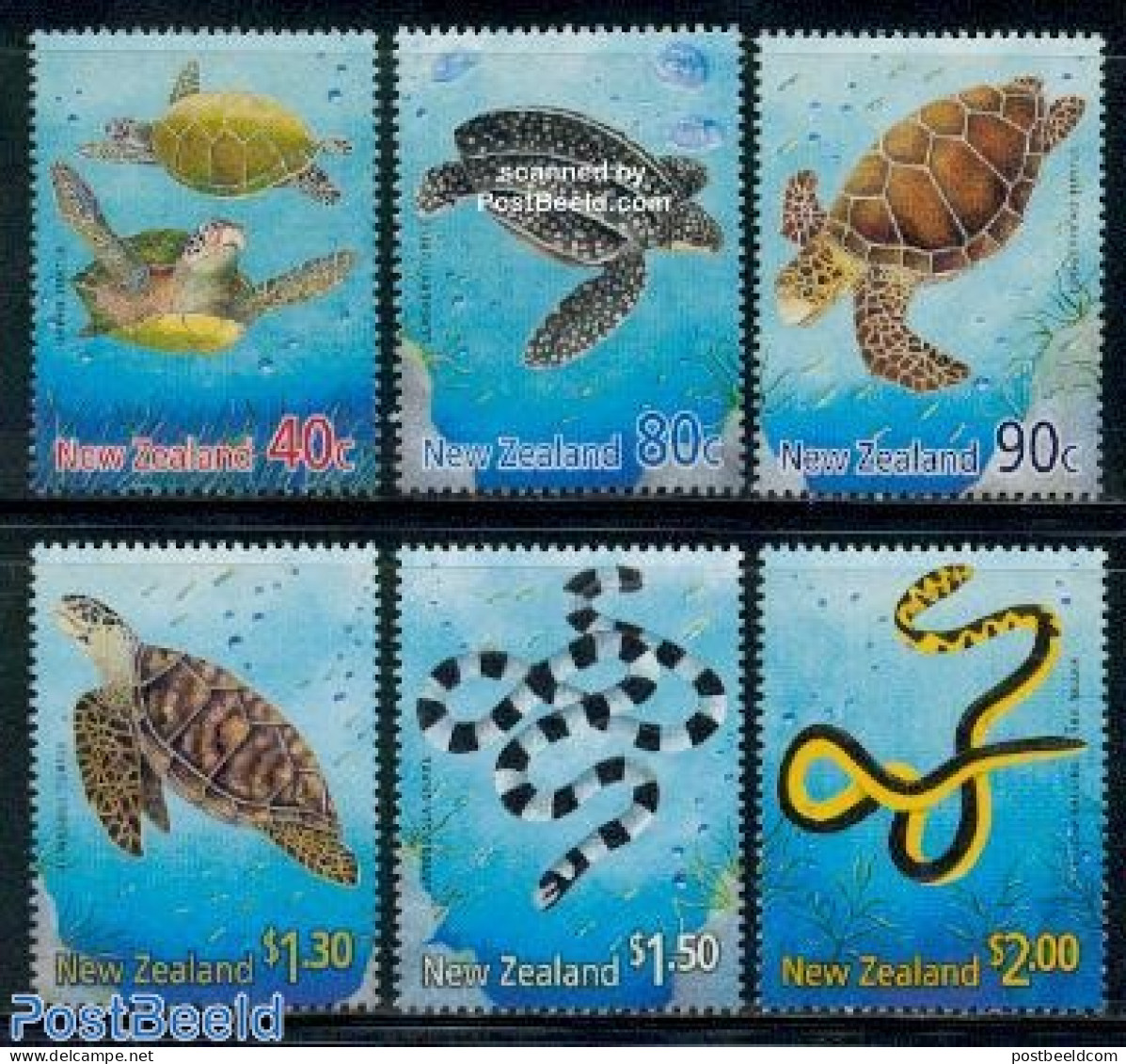 New Zealand 2001 Newyear, Sea Reptiles 6v, Mint NH, Nature - Various - Reptiles - Turtles - New Year - Ongebruikt