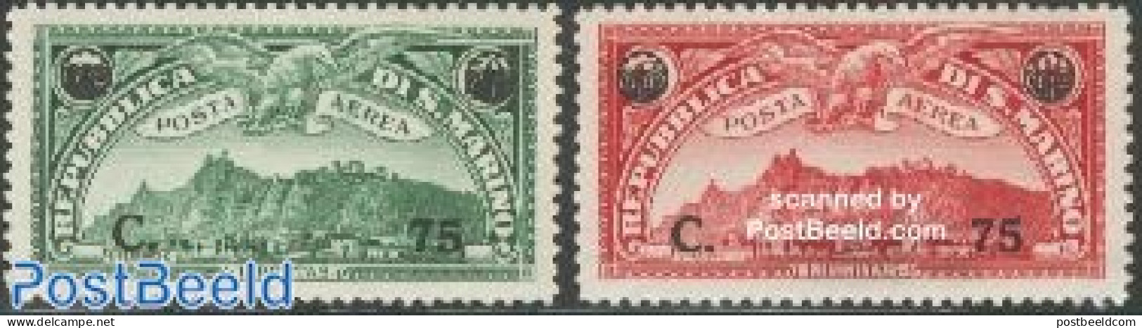 San Marino 1936 Airmail Overprints 2v, Unused (hinged), Nature - Birds - Birds Of Prey - Unused Stamps