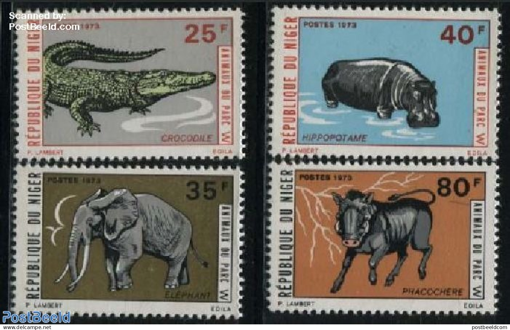 Niger 1973 Animals 4v, Mint NH, Nature - Animals (others & Mixed) - Crocodiles - Elephants - Hippopotamus - Niger (1960-...)