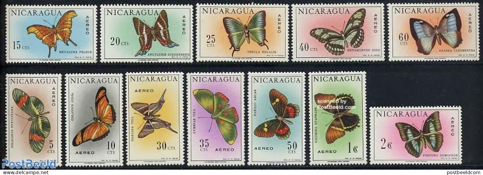 Nicaragua 1967 Butterflies 12v, Mint NH, Nature - Butterflies - Nicaragua