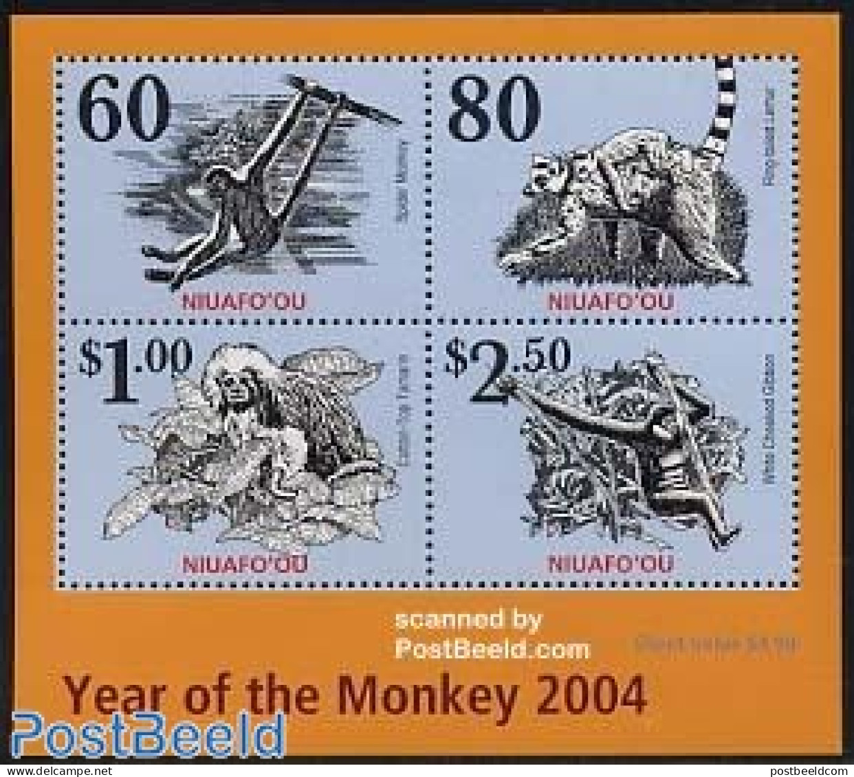 Niuafo'ou 2004 Year Of The Monkey 4v M/s, Mint NH, Nature - Various - Monkeys - New Year - Nouvel An