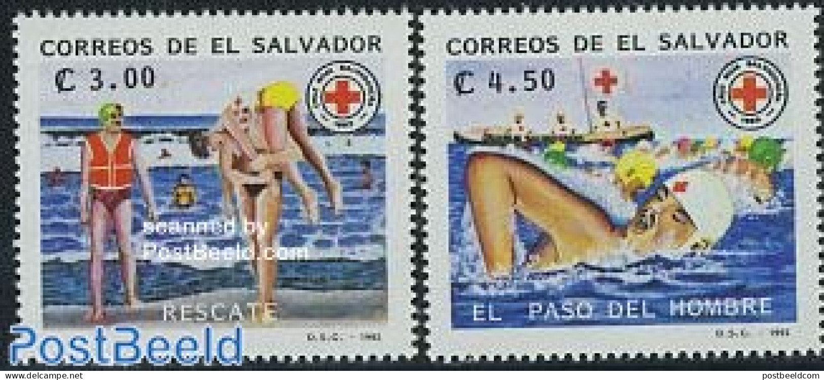 El Salvador 1992 Water Rescue Service 2v, Mint NH, Health - Sport - Transport - Red Cross - Swimming - Ships And Boats - Red Cross