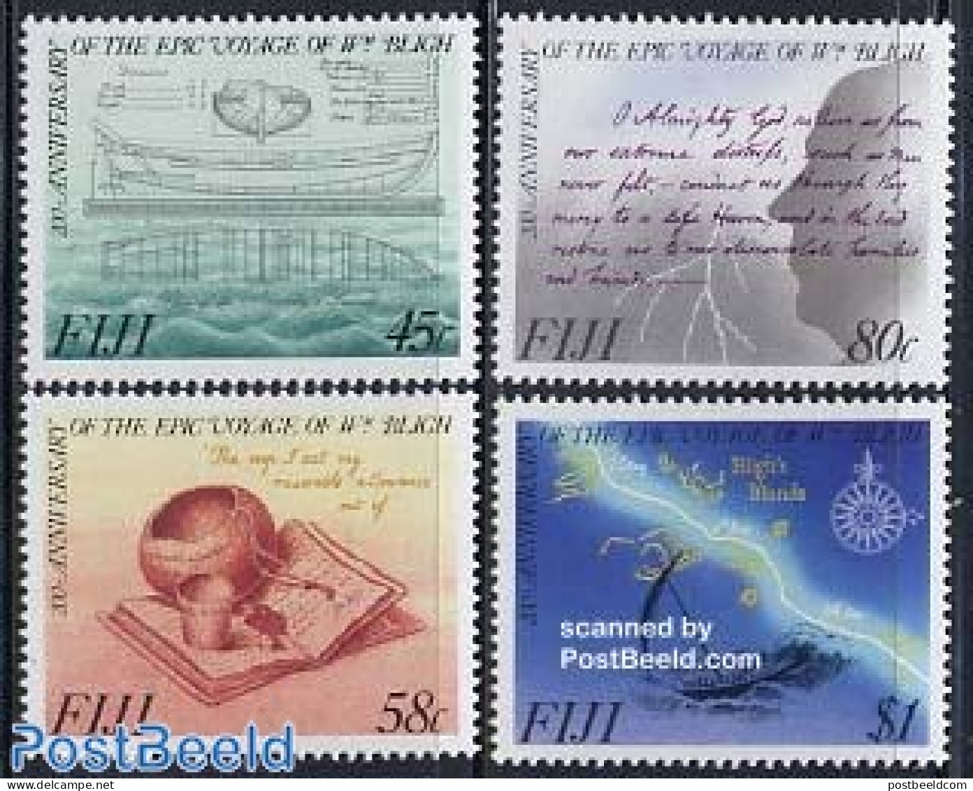 Fiji 1989 Captain Bligh 4v, Mint NH, Transport - Ships And Boats - Art - Books - Handwriting And Autographs - Barcos