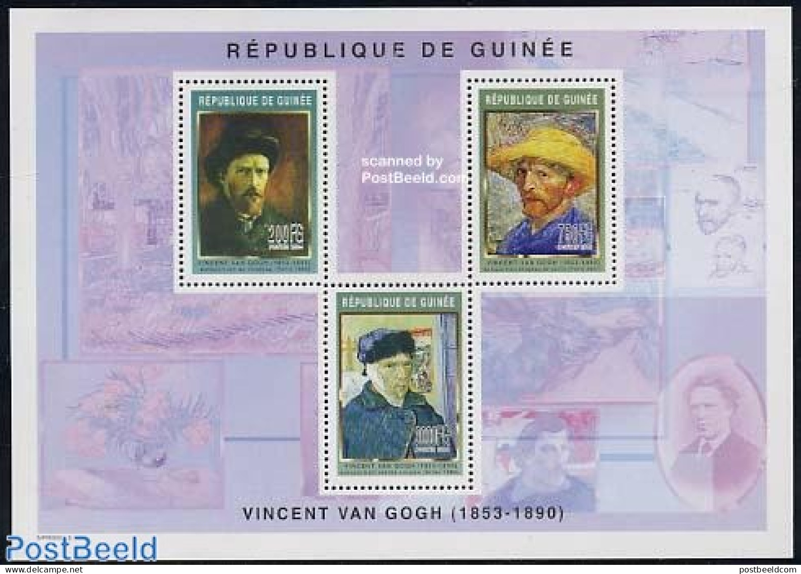 Guinea, Republic 2004 Van Gogh 3v M/s, Mint NH, Art - Bridges And Tunnels - Modern Art (1850-present) - Vincent Van Gogh - Ponts