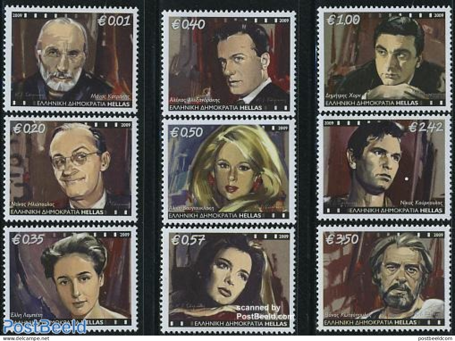Greece 2009 Greek Actors 9v, Mint NH, Performance Art - Movie Stars - Theatre - Unused Stamps